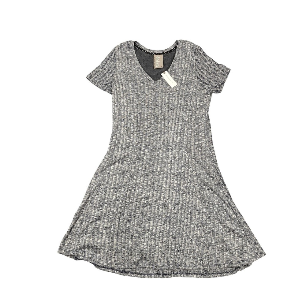 Dolan Sweater Dress Womens Large Blue Striped Knit Short Sleeve Lined Mini New